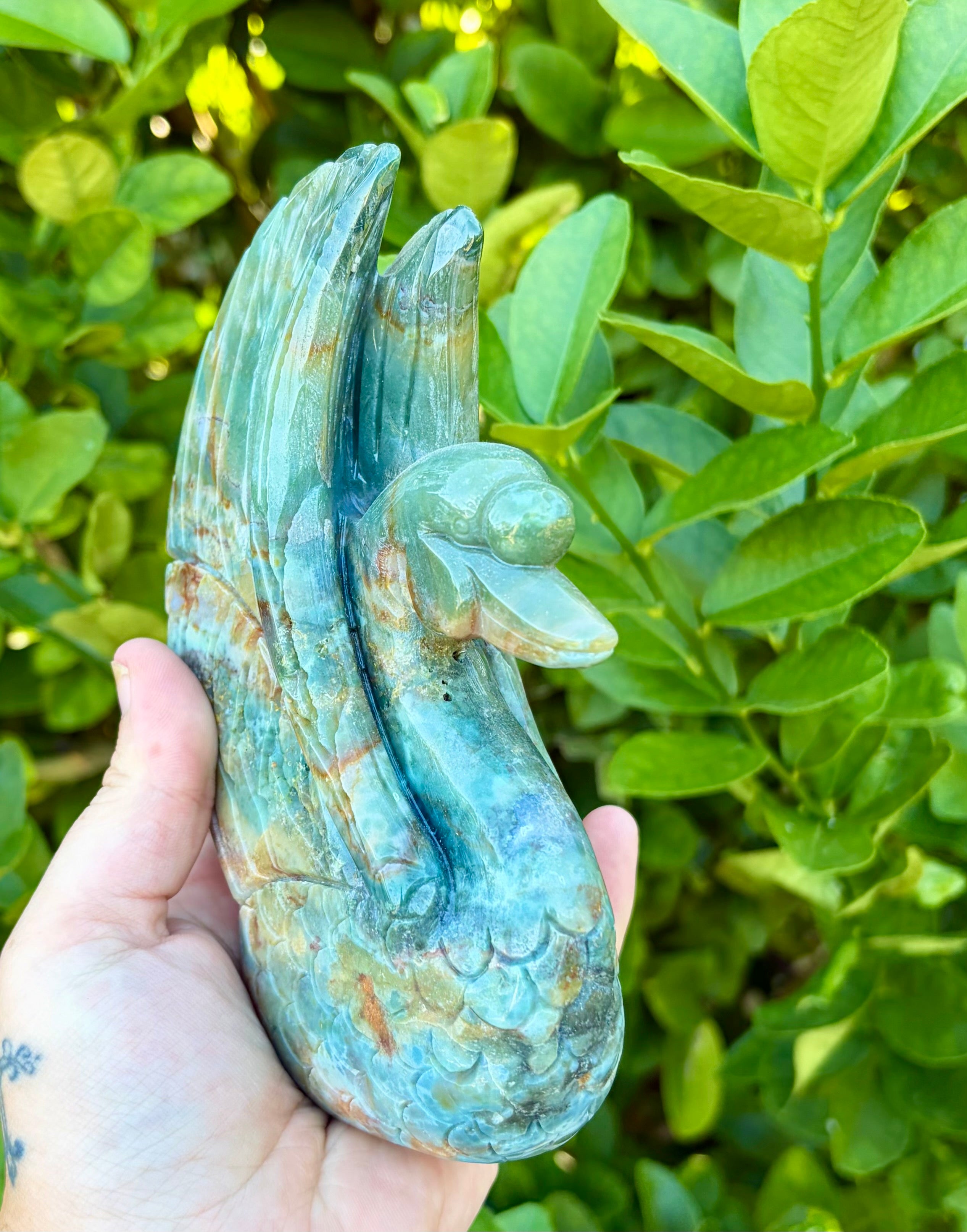 Ocean jasper swan carving
