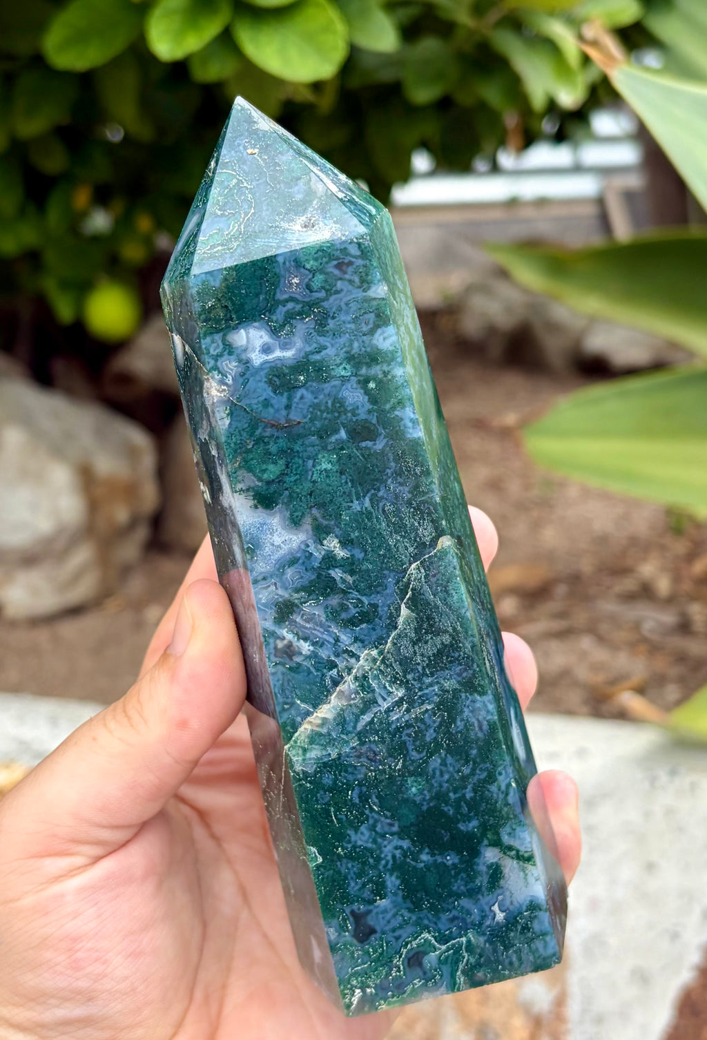 Moss agate chunky tower