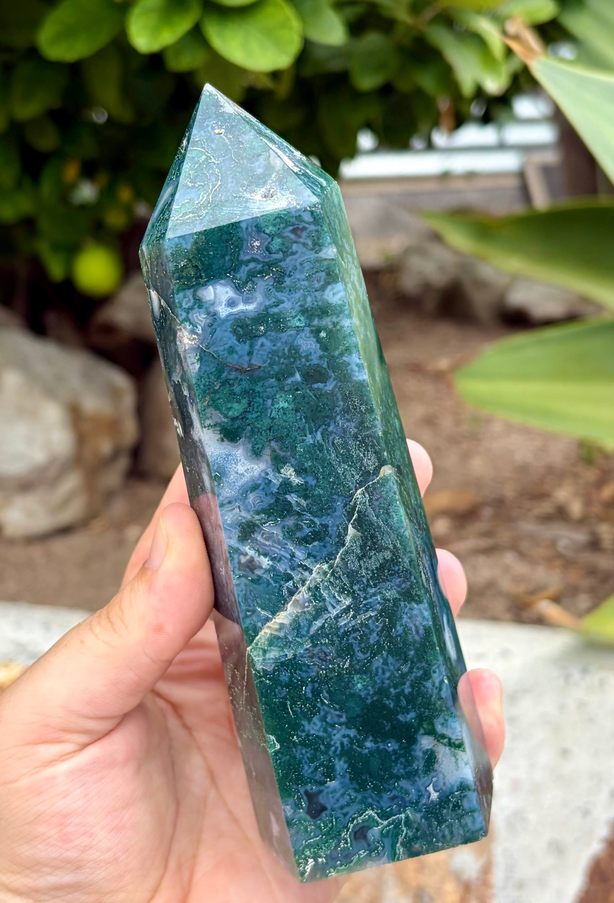 Moss agate chunky tower