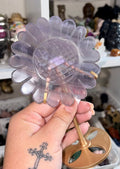 Purple fluorite sunflower on stand