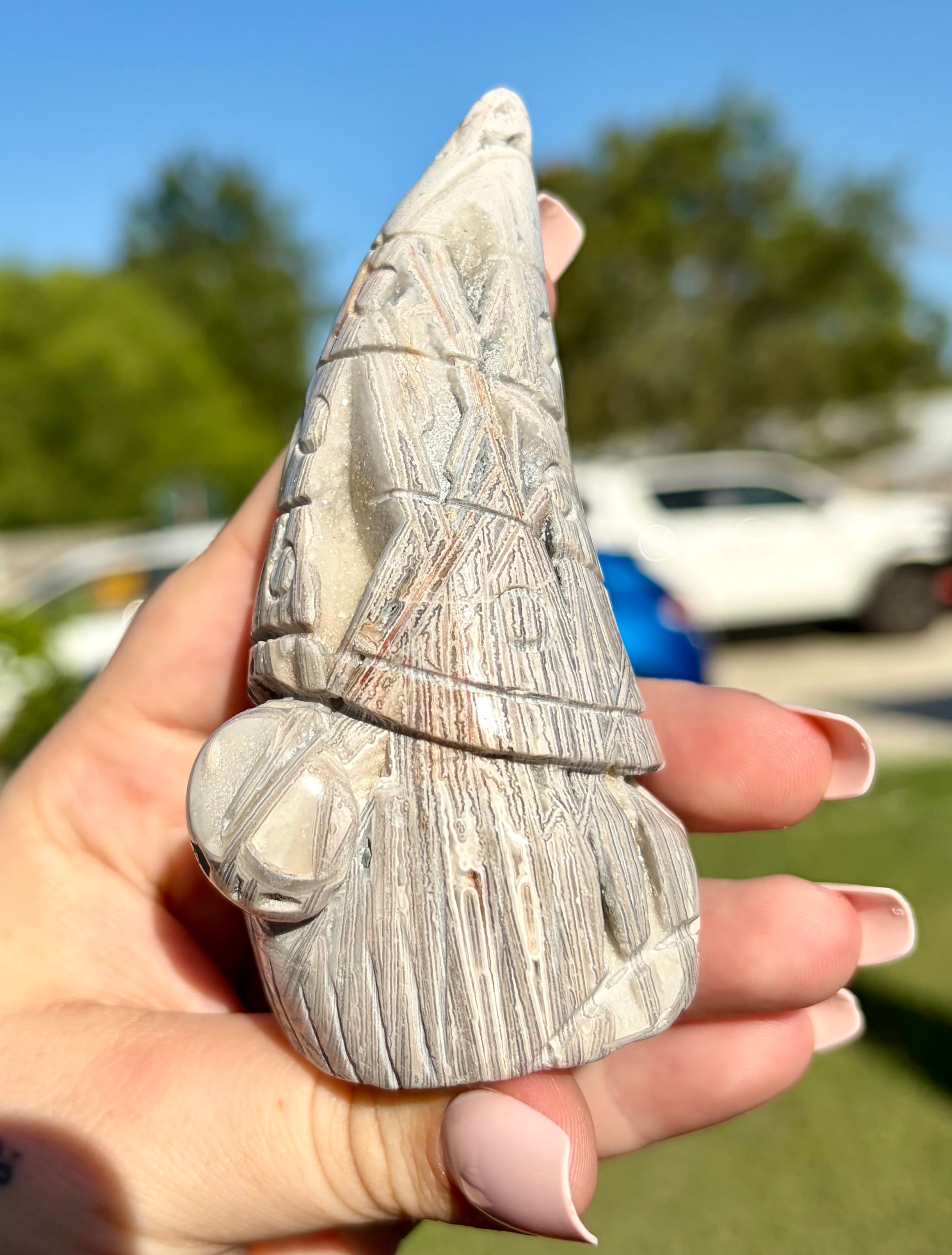 White lace agate gnome