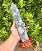 Statement moss agate tower with base