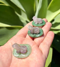 Amethyst frogs on green Aventurine Lillie pad