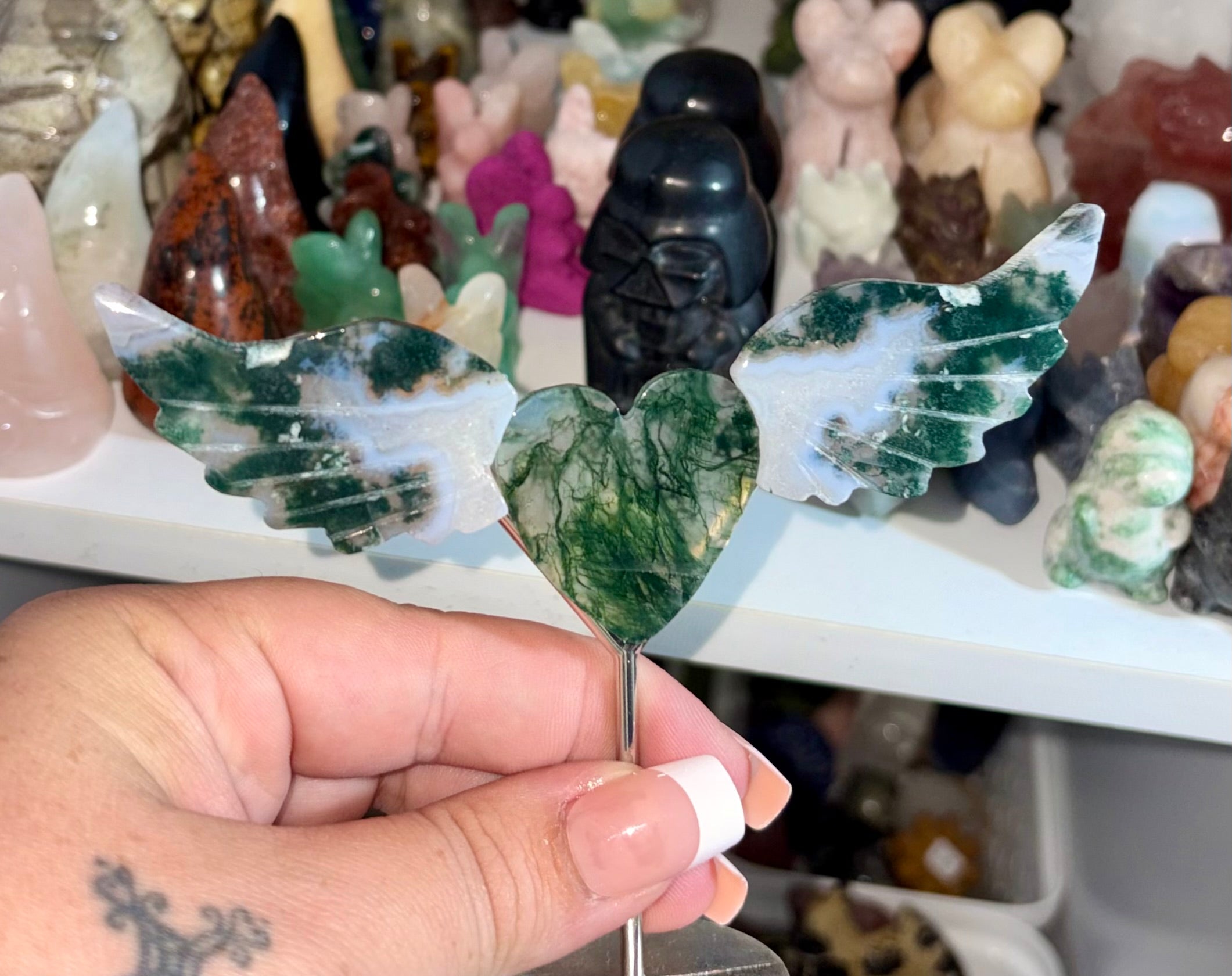 Moss agate heart wings