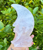 Large Rose quartz moon carving