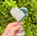 Moss agate heart on stand B