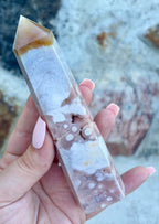 Pink amethyst/ flower agate tower