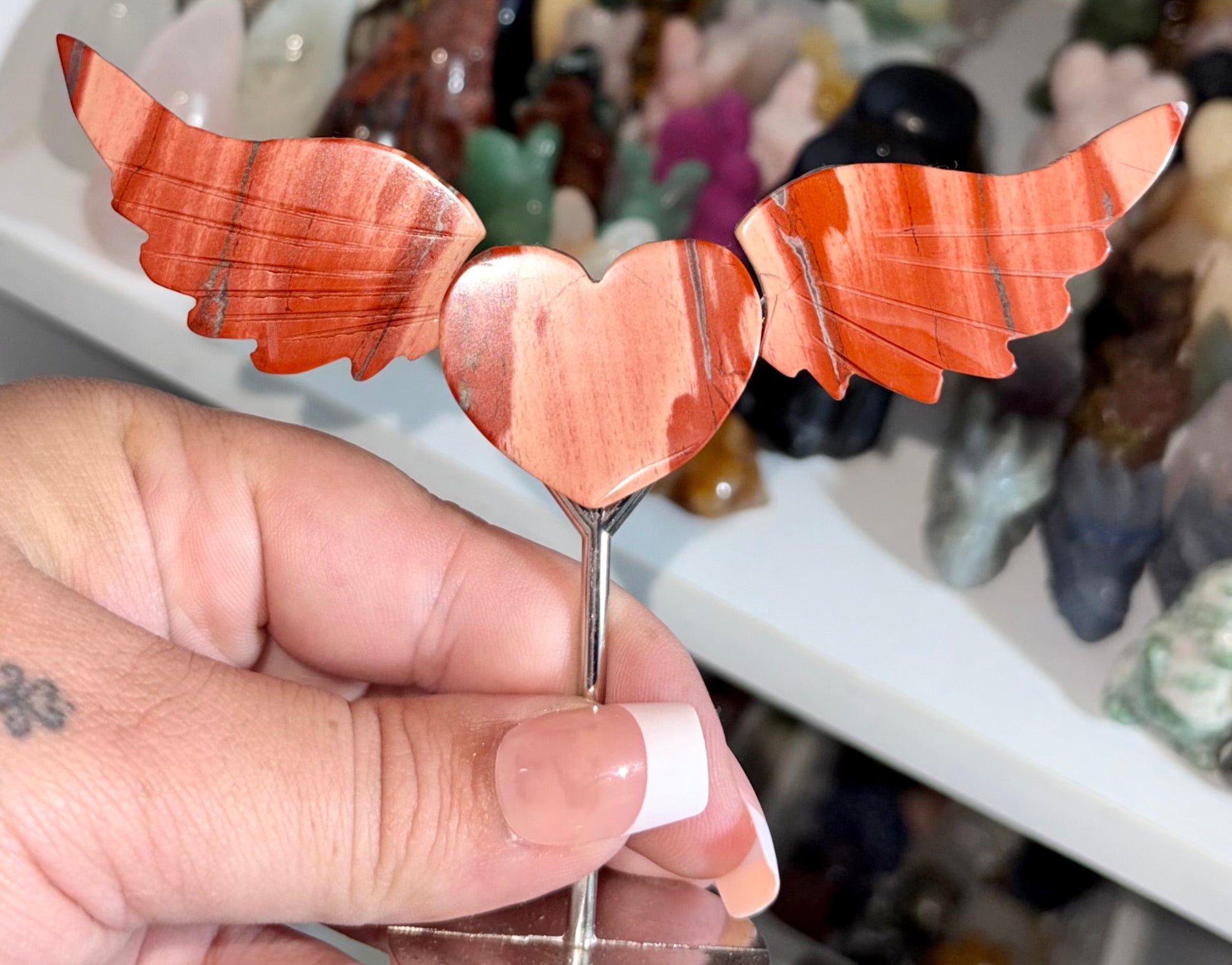 Red jasper heart wings
