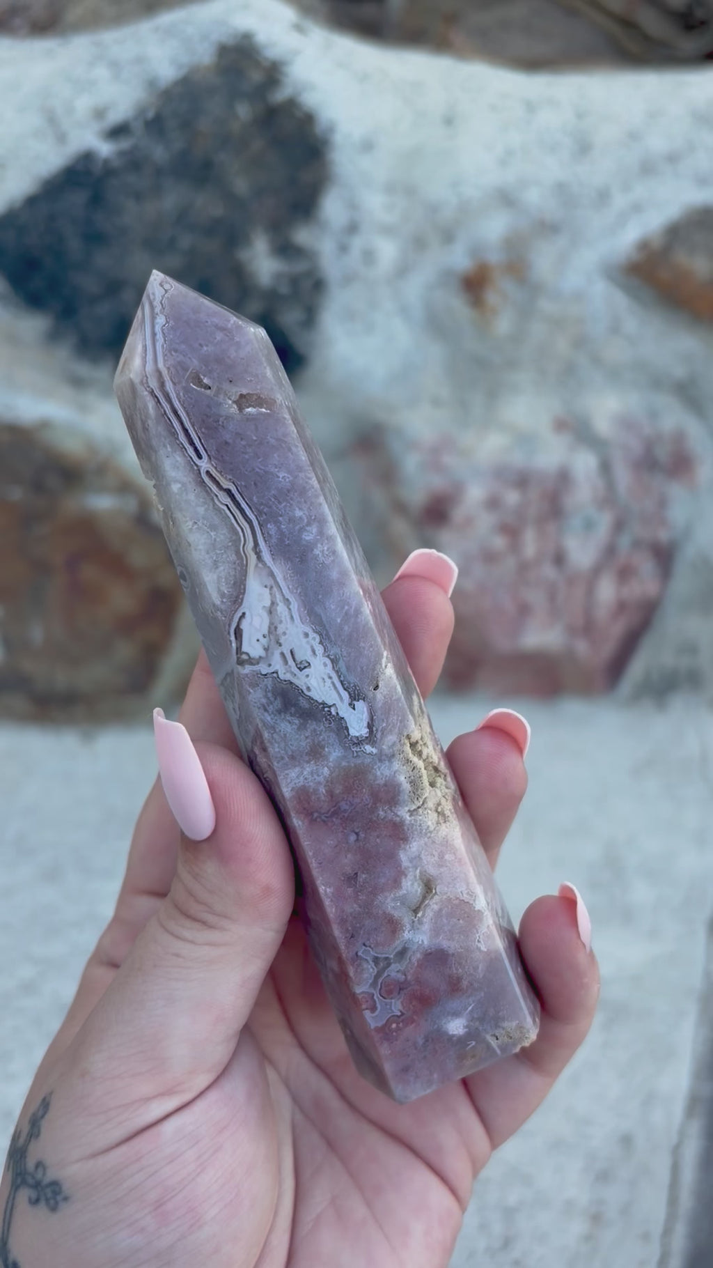 Amethyst/ crazy lace/ flower agate tower