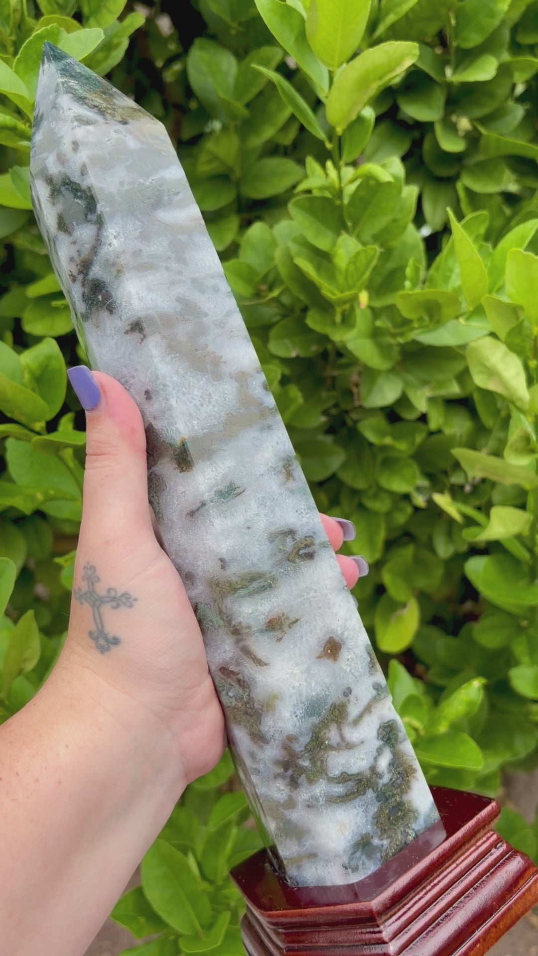 Statement moss agate tower with base