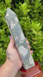 Statement moss agate tower with base